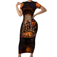 Day of Dead Festival Short Sleeve Bodycon Dress Sugar Skull Party Family - Wonder Print Shop