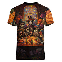 Day of Dead Festival Women V Neck T Shirt Sugar Skull Party Family - Wonder Print Shop