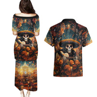 Day of Dead Skull Couples Matching Puletasi Dress and Hawaiian Shirt Sugar Skull Musican - Wonder Print Shop