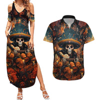Day of Dead Skull Couples Matching Summer Maxi Dress and Hawaiian Shirt Sugar Skull Musican - Wonder Print Shop