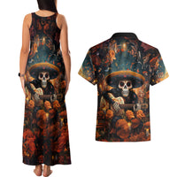 Day of Dead Skull Couples Matching Tank Maxi Dress and Hawaiian Shirt Sugar Skull Musican - Wonder Print Shop