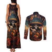 Day of Dead Skull Couples Matching Tank Maxi Dress and Long Sleeve Button Shirt Sugar Skull Musican - Wonder Print Shop