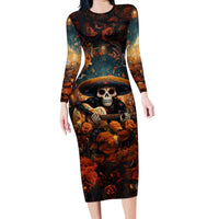 Day of Dead Skull Family Matching Long Sleeve Bodycon Dress and Hawaiian Shirt Sugar Skull Musican - Wonder Print Shop