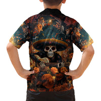 Day of Dead Skull Family Matching Off Shoulder Long Sleeve Dress and Hawaiian Shirt Sugar Skull Musican - Wonder Print Shop