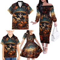 Day of Dead Skull Family Matching Off Shoulder Long Sleeve Dress and Hawaiian Shirt Sugar Skull Musican - Wonder Print Shop