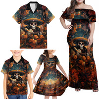 Day of Dead Skull Family Matching Off Shoulder Maxi Dress and Hawaiian Shirt Sugar Skull Musican - Wonder Print Shop