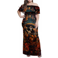 Day of Dead Skull Family Matching Off Shoulder Maxi Dress and Hawaiian Shirt Sugar Skull Musican - Wonder Print Shop