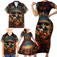 Day of Dead Skull Family Matching Short Sleeve Bodycon Dress and Hawaiian Shirt Sugar Skull Musican - Wonder Print Shop