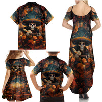Day of Dead Skull Family Matching Summer Maxi Dress and Hawaiian Shirt Sugar Skull Musican - Wonder Print Shop