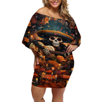 Day of Dead Skull Off Shoulder Short Dress Sugar Skull Musican - Wonder Print Shop