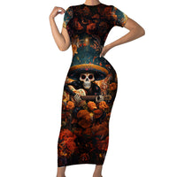 Day of Dead Skull Short Sleeve Bodycon Dress Sugar Skull Musican - Wonder Print Shop