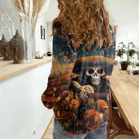 Day of Dead Skull Women Casual Shirt Sugar Skull Musican - Wonder Print Shop