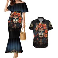 Day of Dead Lady Couples Matching Mermaid Dress and Hawaiian Shirt Sugar Skull Rose Lady - Wonder Print Shop