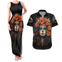 Day of Dead Lady Couples Matching Tank Maxi Dress and Hawaiian Shirt Sugar Skull Rose Lady - Wonder Print Shop