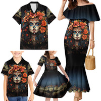 Day of Dead Lady Family Matching Mermaid Dress and Hawaiian Shirt Sugar Skull Rose Lady - Wonder Print Shop