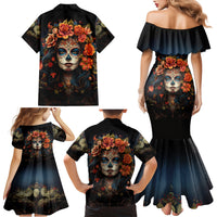 Day of Dead Lady Family Matching Mermaid Dress and Hawaiian Shirt Sugar Skull Rose Lady - Wonder Print Shop