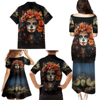 Day of Dead Lady Family Matching Puletasi Dress and Hawaiian Shirt Sugar Skull Rose Lady - Wonder Print Shop