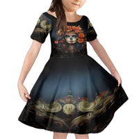 Day of Dead Lady Family Matching Short Sleeve Bodycon Dress and Hawaiian Shirt Sugar Skull Rose Lady - Wonder Print Shop
