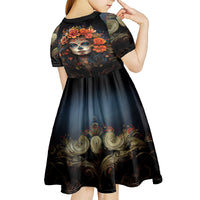 Day of Dead Lady Kid Short Sleeve Dress Sugar Skull Rose Lady - Wonder Print Shop