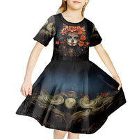 Day of Dead Lady Kid Short Sleeve Dress Sugar Skull Rose Lady - Wonder Print Shop