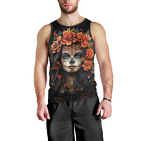 Day of Dead Lady Men Tank Top Sugar Skull Rose Lady - Wonder Print Shop