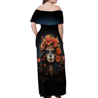 Day of Dead Lady Off Shoulder Maxi Dress Sugar Skull Rose Lady - Wonder Print Shop