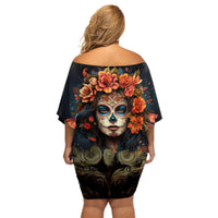 Day of Dead Lady Off Shoulder Short Dress Sugar Skull Rose Lady - Wonder Print Shop