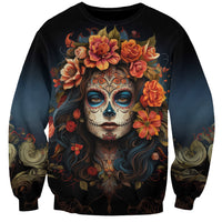 Day of Dead Lady Sweatshirt Sugar Skull Rose Lady - Wonder Print Shop