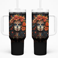 Day of Dead Lady Tumbler With Handle Sugar Skull Rose Lady - Wonder Print Shop