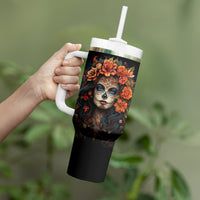 Day of Dead Lady Tumbler With Handle Sugar Skull Rose Lady - Wonder Print Shop