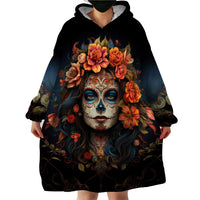 Day of Dead Lady Wearable Blanket Hoodie Sugar Skull Rose Lady - Wonder Print Shop