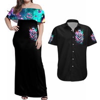 Rose Skull Couples Matching Off Shoulder Maxi Dress and Hawaiian Shirt Fuck Off Problem Solved - Wonder Print Shop