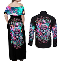 Rose Skull Couples Matching Off Shoulder Maxi Dress and Long Sleeve Button Shirt Fuck Off Problem Solved - Wonder Print Shop