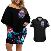 Rose Skull Couples Matching Off Shoulder Short Dress and Hawaiian Shirt Fuck Off Problem Solved - Wonder Print Shop