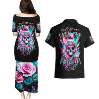 Rose Skull Couples Matching Puletasi Dress and Hawaiian Shirt Fuck Off Problem Solved - Wonder Print Shop