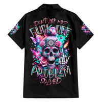 Rose Skull Family Matching Long Sleeve Bodycon Dress and Hawaiian Shirt Fuck Off Problem Solved - Wonder Print Shop