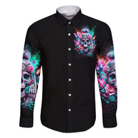 Rose Skull Family Matching Long Sleeve Bodycon Dress and Hawaiian Shirt Fuck Off Problem Solved - Wonder Print Shop