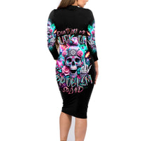 Rose Skull Family Matching Long Sleeve Bodycon Dress and Hawaiian Shirt Fuck Off Problem Solved - Wonder Print Shop