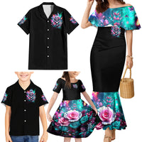 Rose Skull Family Matching Mermaid Dress and Hawaiian Shirt Fuck Off Problem Solved - Wonder Print Shop