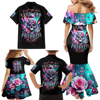Rose Skull Family Matching Mermaid Dress and Hawaiian Shirt Fuck Off Problem Solved - Wonder Print Shop