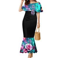 Rose Skull Family Matching Mermaid Dress and Hawaiian Shirt Fuck Off Problem Solved - Wonder Print Shop