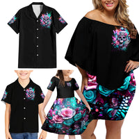 Rose Skull Family Matching Off Shoulder Short Dress and Hawaiian Shirt Fuck Off Problem Solved - Wonder Print Shop