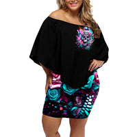 Rose Skull Family Matching Off Shoulder Short Dress and Hawaiian Shirt Fuck Off Problem Solved - Wonder Print Shop