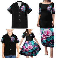 Rose Skull Family Matching Puletasi Dress and Hawaiian Shirt Fuck Off Problem Solved - Wonder Print Shop