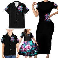 Rose Skull Family Matching Short Sleeve Bodycon Dress and Hawaiian Shirt Fuck Off Problem Solved - Wonder Print Shop