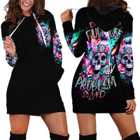 Rose Skull Hoodie Dress Fuck Off Problem Solved - Wonder Print Shop