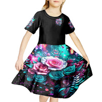 Rose Skull Kid Short Sleeve Dress Fuck Off Problem Solved - Wonder Print Shop