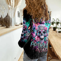 Rose Skull Women Casual Shirt Fuck Off Problem Solved - Wonder Print Shop
