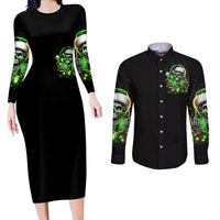 Christmas Skull Couples Matching Long Sleeve Bodycon Dress and Long Sleeve Button Shirt Drink Up Bitches - Wonder Print Shop