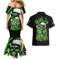 Christmas Skull Couples Matching Mermaid Dress and Hawaiian Shirt Drink Up Bitches - Wonder Print Shop